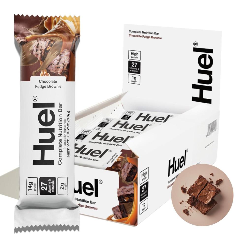 imageHuel Complete Nutrition Vegan Protein Bars  Chocolate Caramel  13g Protein  27 Vitamins amp Minerals 2g Sugar NonGMO 100 Plant Based Snack  12 PackFudge Brownie