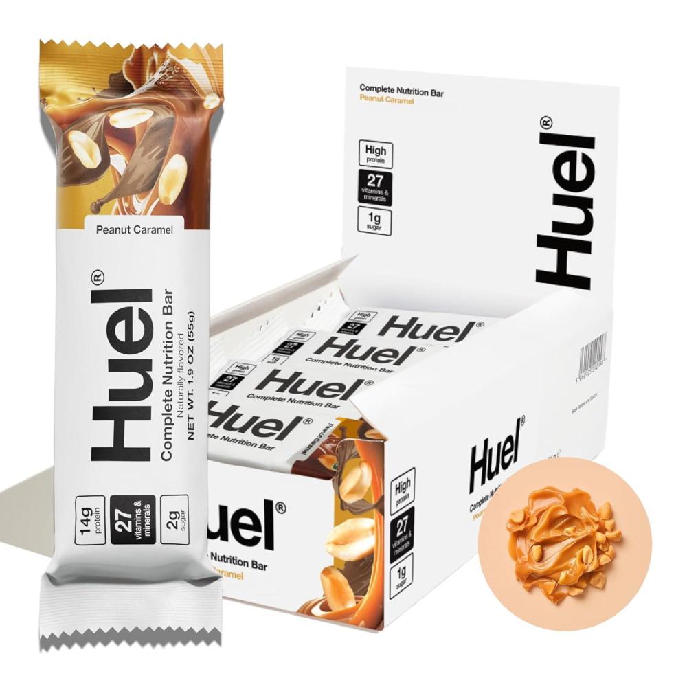 imageHuel Complete Nutrition Vegan Protein Bars  Chocolate Caramel  13g Protein  27 Vitamins amp Minerals 2g Sugar NonGMO 100 Plant Based Snack  12 PackPeanut Caramel