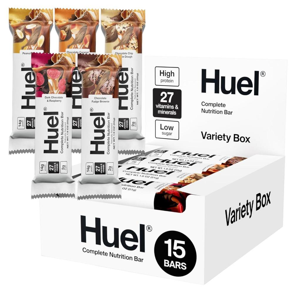 imageHuel Complete Nutrition Vegan Protein Bars  Chocolate Caramel  13g Protein  27 Vitamins amp Minerals 2g Sugar NonGMO 100 Plant Based Snack  12 PackVariety