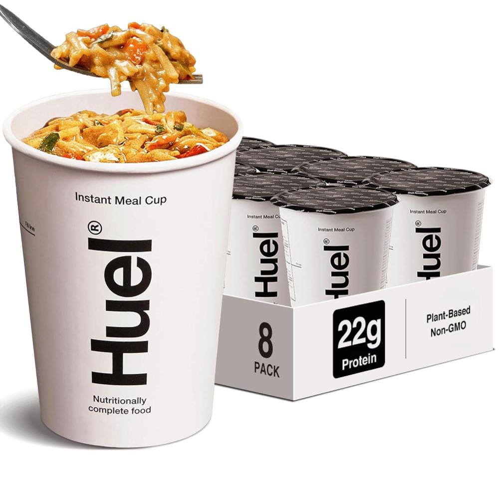 imageHuel Hot and Savory Cups  Cajun Pasta  25g Protein Plant Based Instant Meal  27 Vitamins and Minerals  100 Nutritionally Complete  8 CupsThai Noodles
