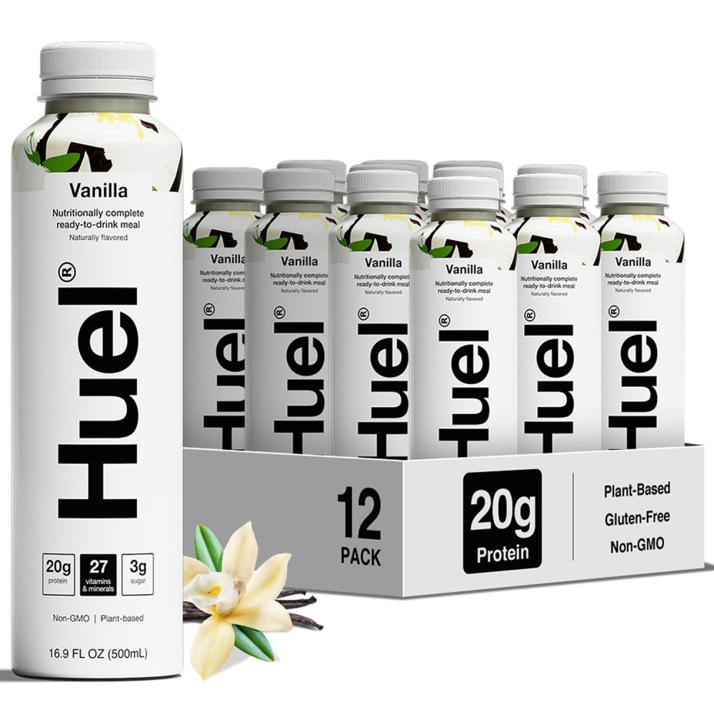 imageHuel ReadytoDrink  Salted Caramel Meal Replacement Drink  High Protein Drink  Nutritionally Complete Low Sugar High Fiber Plant Based Vegan Healthy  22g Protein Per Bottle 169 Fl Oz 12 PackVanilla