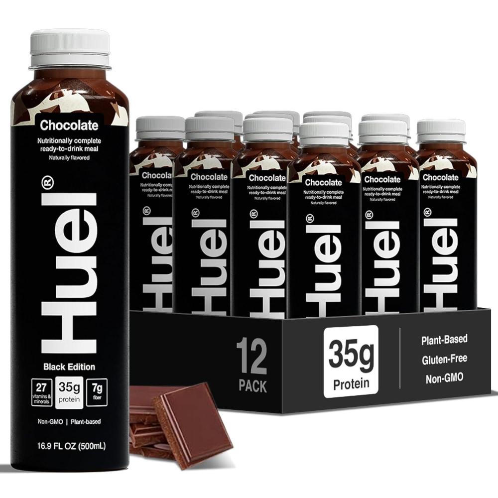 imageHuel ReadytoDrink  Salted Caramel Meal Replacement Drink  High Protein Drink  Nutritionally Complete Low Sugar High Fiber Plant Based Vegan Healthy  22g Protein Per Bottle 169 Fl Oz 12 PackBlack Edition Chocolate