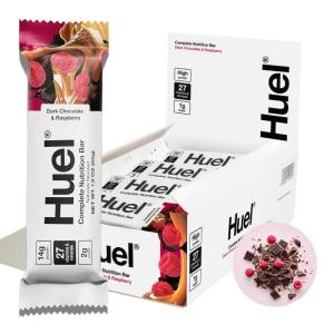 Huel Complete Nutrition Vegan Protein Bars | Chocolate Caramel | 13g Protein | 27 Vitamins & Minerals, 2g Sugar, Non-GMO, 100% Plant Based Snack | 12 Pack(Dark Chocolate Raspberry)