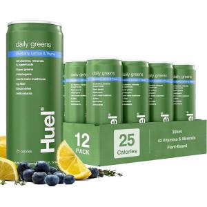 Huel Daily Greens Ready-to-Drink | Blueberry Lemon Thyme Superfood Greens | 91 Vitamins, Minerals, and Wholefood-Sourced Ingredients| Adaptogens, Antioxidants, Gut-Friendly Probiotics| 12 Fl Oz, 12 Pk(Blueberry Lemon Thyme)