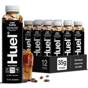 Huel Ready-to-Drink | Salted Caramel Meal Replacement Drink | High Protein Drink | Nutritionally Complete, Low Sugar, High Fiber, Plant Based, Vegan, Healthy | 22g Protein Per Bottle, 16.9 Fl Oz (12 Pack)(Black Edition Iced Coffee)