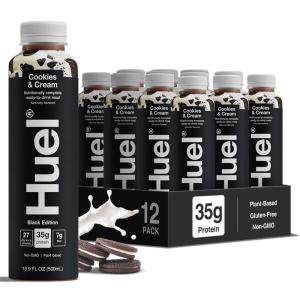 Huel Ready-to-Drink | Salted Caramel Meal Replacement Drink | High Protein Drink | Nutritionally Complete, Low Sugar, High Fiber, Plant Based, Vegan, Healthy | 22g Protein Per Bottle, 16.9 Fl Oz (12 Pack)(Black Edition Cookies and Cream)