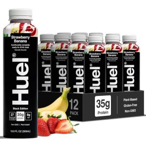 Huel Ready-to-Drink | Salted Caramel Meal Replacement Drink | High Protein Drink | Nutritionally Complete, Low Sugar, High Fiber, Plant Based, Vegan, Healthy | 22g Protein Per Bottle, 16.9 Fl Oz (12 Pack)(Black Edition Strawberry Banana)