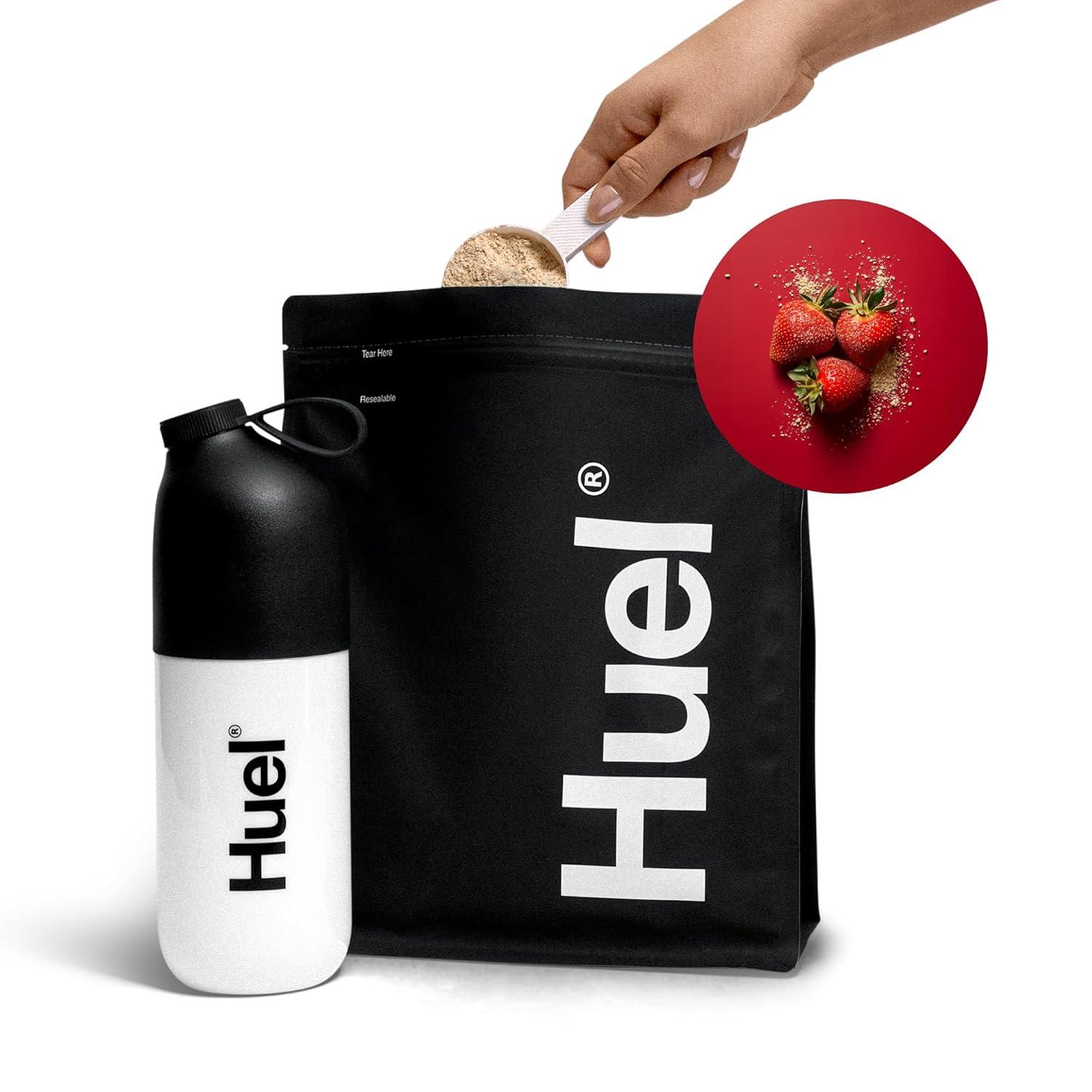 imageHuel Black Edition Variety Pack 40g Vegan Protein Powder Nutritionally Complete Meal Replacement 27 Vitamins and Minerals Gluten Free 16 Single Serving PacketsStrawberry