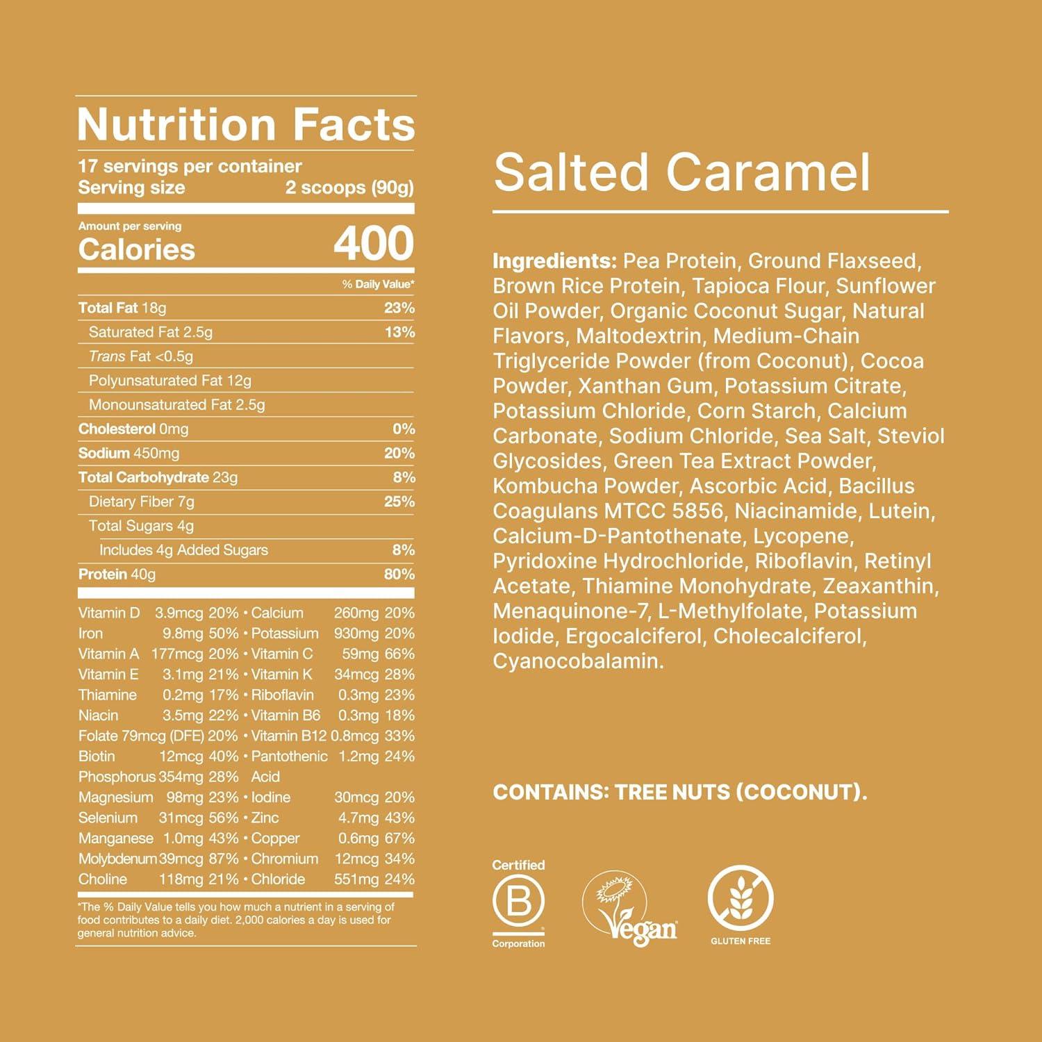 imageHuel Black Edition Variety Pack 40g Vegan Protein Powder Nutritionally Complete Meal Replacement 27 Vitamins and Minerals Gluten Free 16 Single Serving PacketsSalted Caramel
