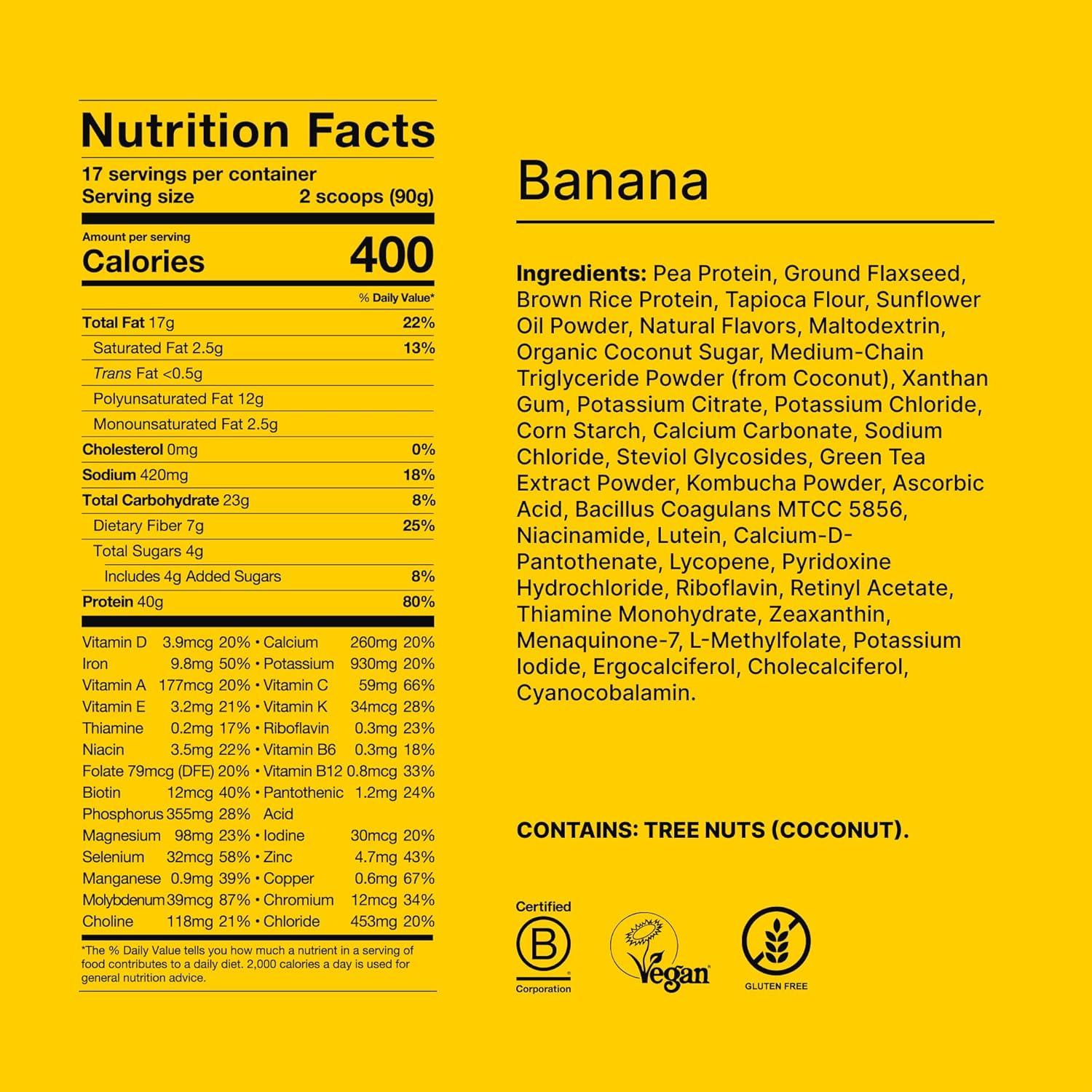imageHuel Black Edition Variety Pack 40g Vegan Protein Powder Nutritionally Complete Meal Replacement 27 Vitamins and Minerals Gluten Free 16 Single Serving PacketsBanana