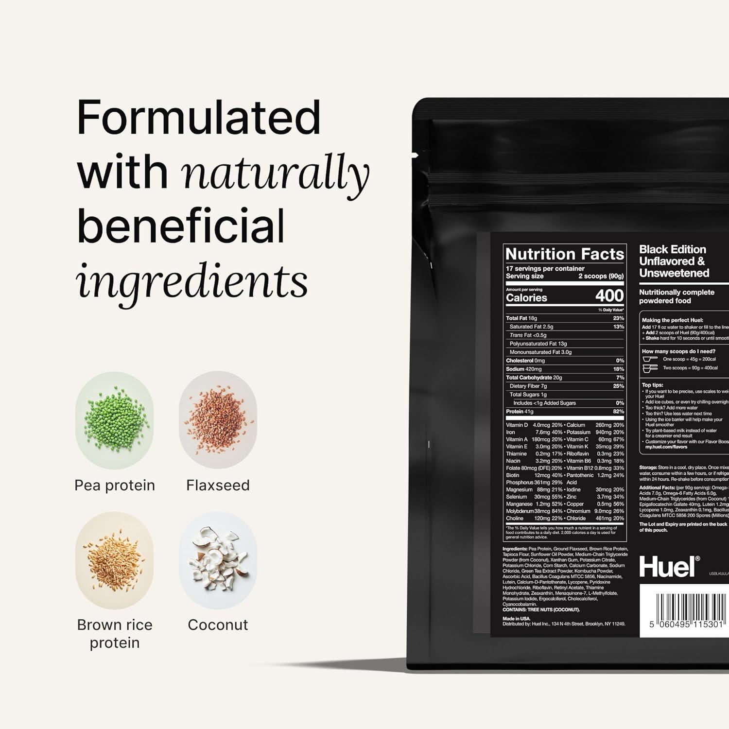imageHuel Black Edition Bundle Vanilla Strawberry 40g Vegan Protein Powder Nutritionally Complete Meal Replacement 27 Vitamins and Minerals Gluten Free