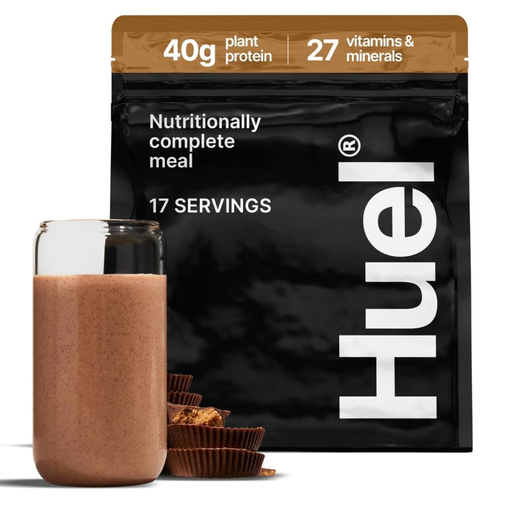imageHuel Black Edition Variety Pack 40g Vegan Protein Powder Nutritionally Complete Meal Replacement 27 Vitamins and Minerals Gluten Free 16 Single Serving PacketsChocolate Peanut Butter