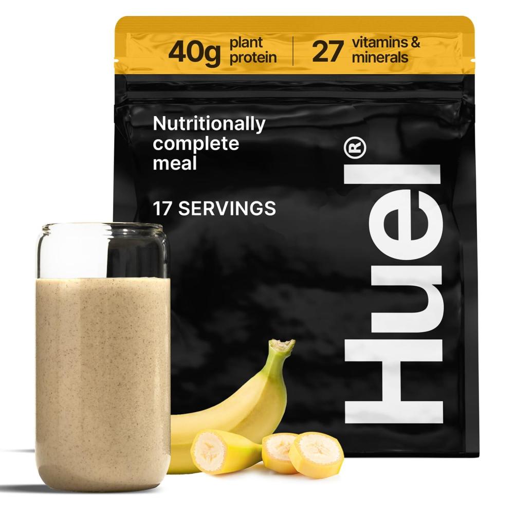 imageHuel Black Edition Variety Pack 40g Vegan Protein Powder Nutritionally Complete Meal Replacement 27 Vitamins and Minerals Gluten Free 16 Single Serving PacketsBanana