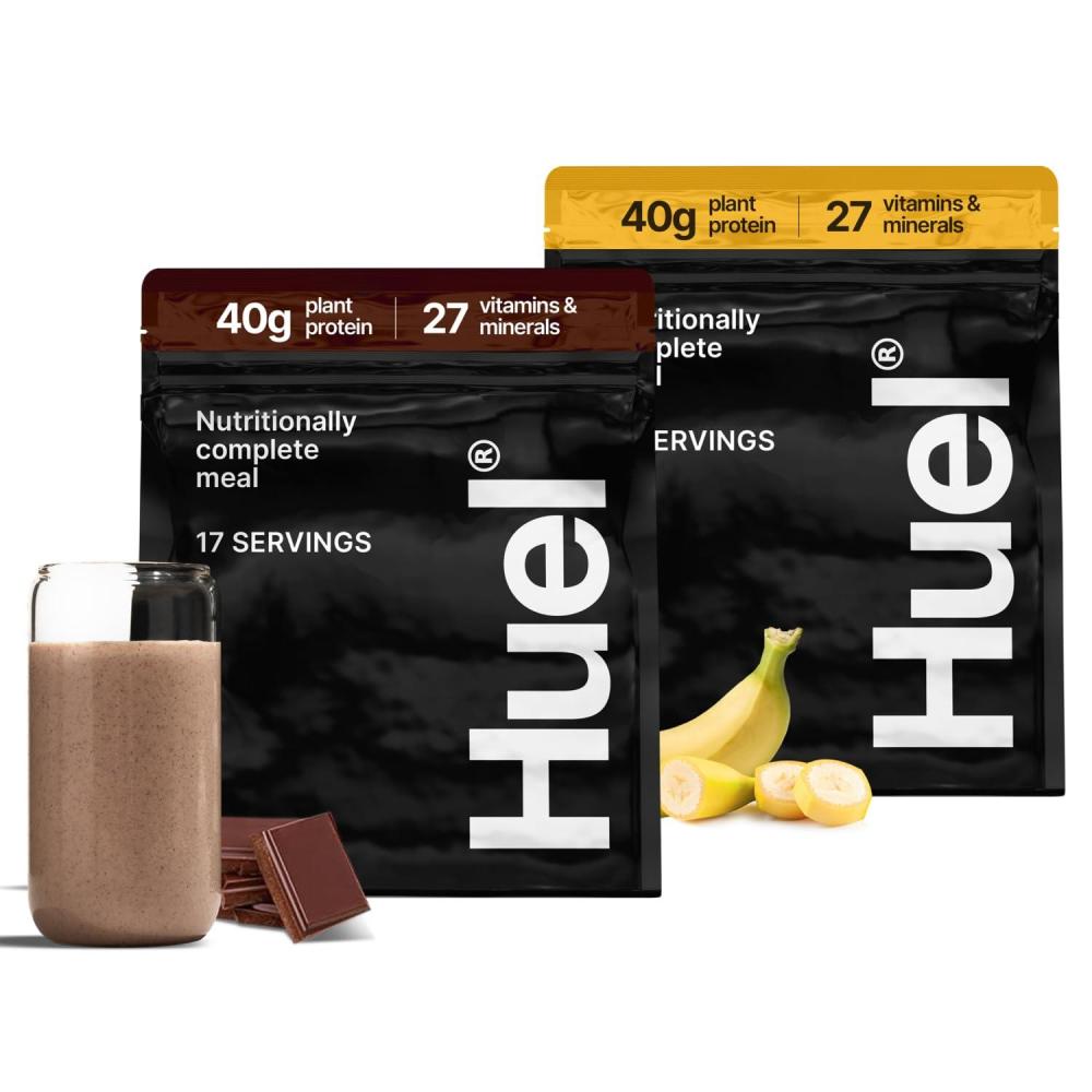 imageHuel Black Edition Bundle Chocolate Banana 40g Vegan Protein Powder Nutritionally Complete Meal Replacement 27 Vitamins and Minerals Gluten Free