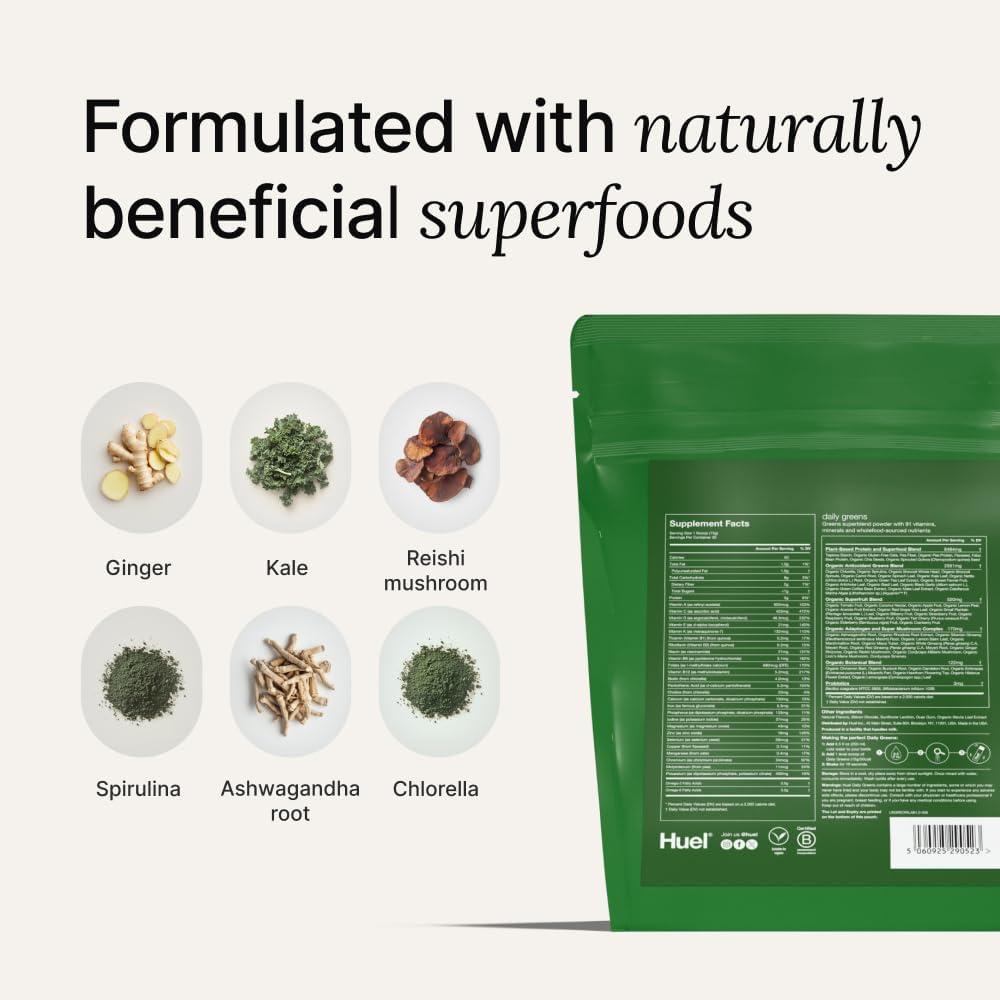 imageHuel Daily Greens Bundle Lemon amp Ginger Daily Greens Bag Bottle 30 Servings Superfood Greens Powder 91 Vitamins Minerals and WholefoodSourced Ingredient