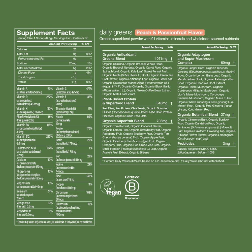imageHuel Daily Greens Bundle Peach Passionfruit Daily Greens Bag Bottle 30 Servings Superfood Greens Powder 91 Vitamins Minerals and WholefoodSourced Ingredient