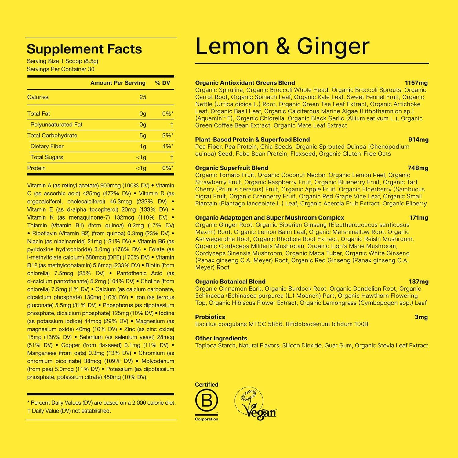imageHuel Daily Greens Bundle Single Serve Lemon and Ginger Bottle Superfood Greens Powder 91 Vitamins Minerals and WholefoodSourced Ingredients 12 Servings Lockable Lid to Avoid Spills
