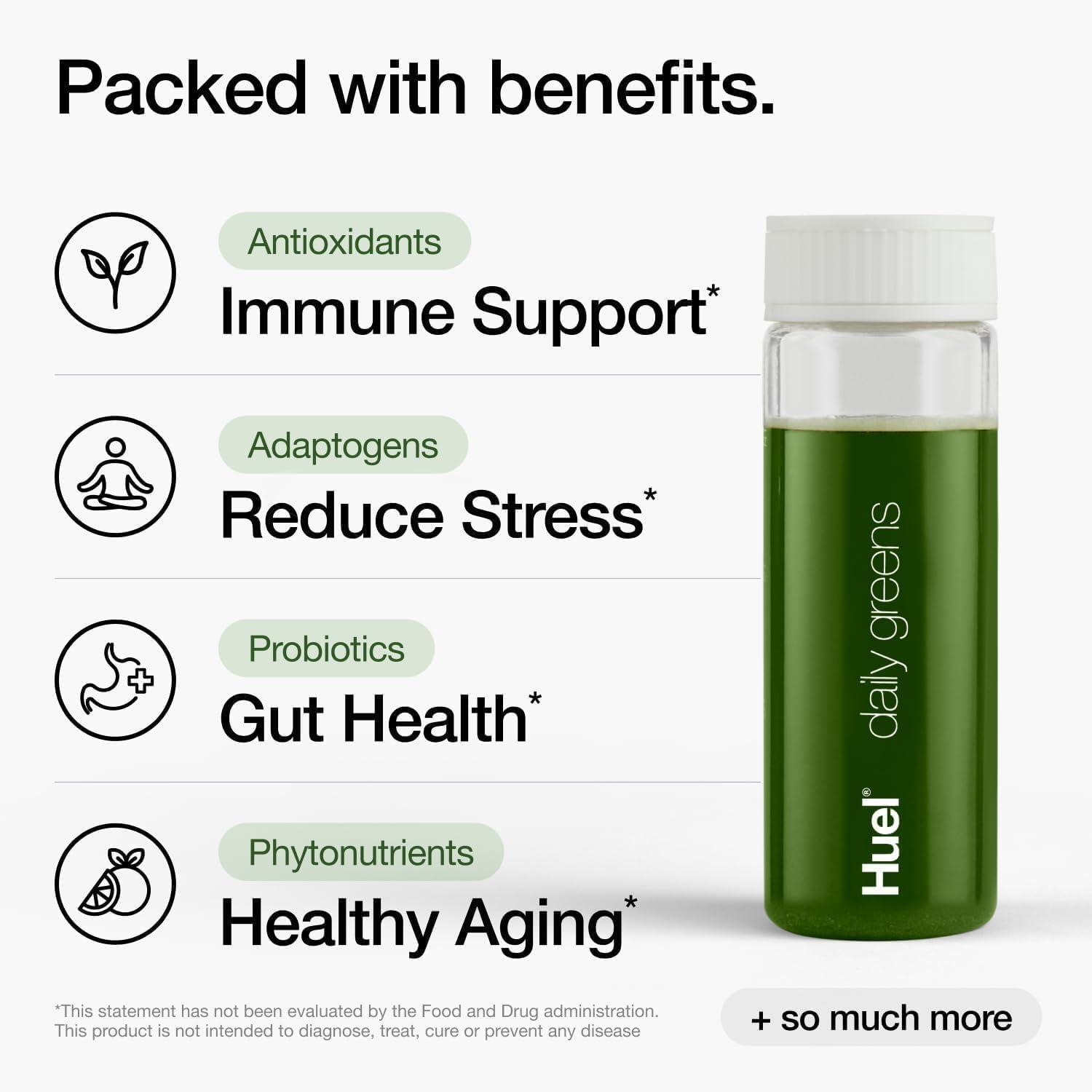 imageHuel Daily Greens Bundle Single Serve Original Bottle Superfood Greens Powder 91 Vitamins Minerals and WholefoodSourced Ingredients 12 Servings Lockable Lid to Avoid Spills BPA Free