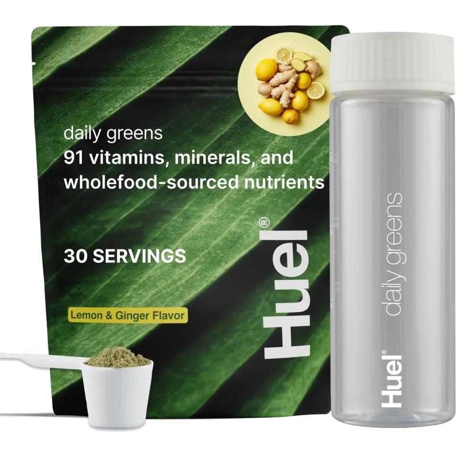 imageHuel Daily Greens Bundle Lemon amp Ginger Daily Greens Bag Bottle 30 Servings Superfood Greens Powder 91 Vitamins Minerals and WholefoodSourced Ingredient