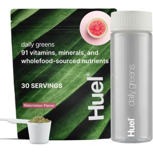 Huel Daily Greens Bundle | Watermelon Daily Greens Bag + Bottle | 30 Servings | Superfood Greens Powder | 91 Vitamins, Minerals, and Wholefood-Sourced Ingredient